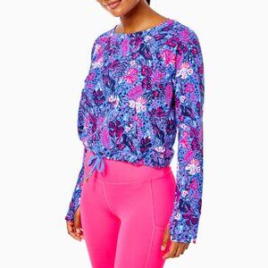 Lilly Pulitzer Luxletic Emmaline Crew Neck Pullover Sweatshirt blue pink medium